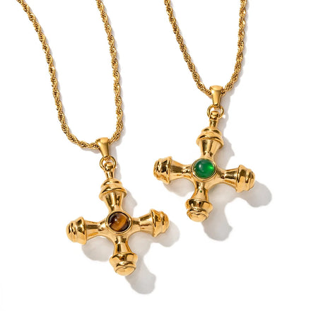 Ins Hot Sells Cross Charm Stainless Steel Gold Necklace 18k Pvd Plating Rope Chain Necklace Fashion Jewelry