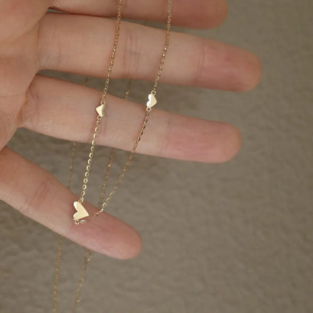 Simple Cute Fashion 14K Gold Plating Pure 925 Sterling Silver Thin Chain 3 Hearts Pendant Necklace for Women Girls Jewelry