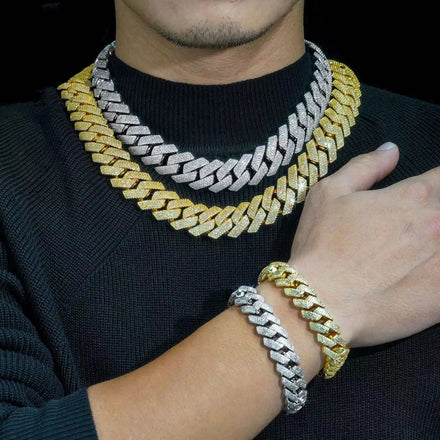 Fine Hip Hop Jewelry Women Men 15MM 20MM Iced Out Chain CZ Cuban Necklace Bracelet Diamond Women's Necklaces