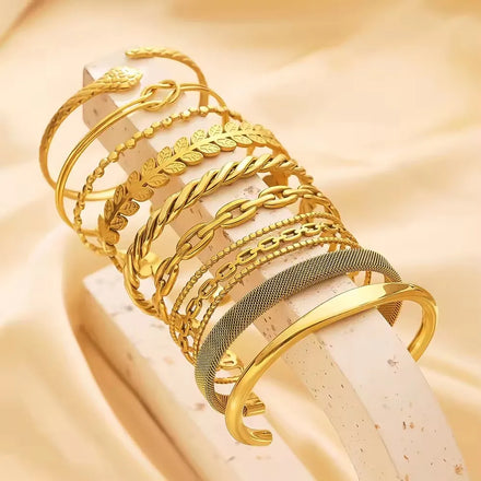 Fashion Simple Stainless Steel 18K Gold Plated Twisted Snake Open Cuff Bangle Women Adjustable Leaf C Bangle Trendy Gift