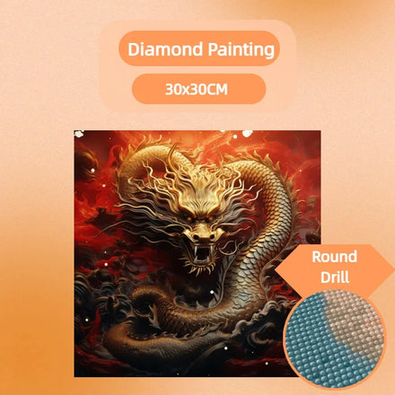 1PC 30x30cm DIY Dragon Diamond Painting Art Craft Full Round Beads Modern Diamond Painting Kit for Wall Decoration