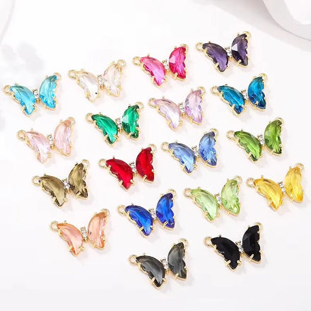 18*25mm 10pcs/bag 18K Gold butterfly Inlay Colorful Crystal Pendant Charm for Bracelets Necklace Jewelry Making Accessories