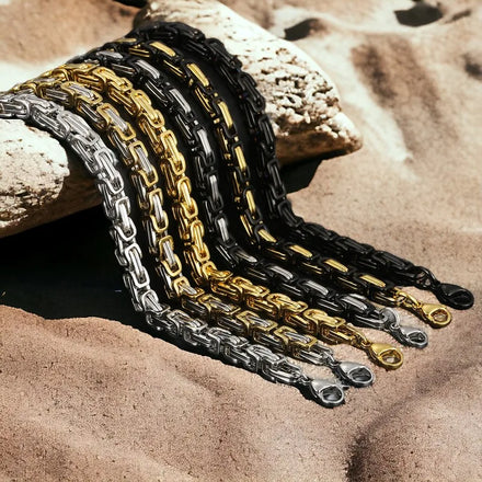 2024 Wholesale Waterproof Gold and Black Stainless Steel Chain Accessories Men's Large Chunky Byzantine Chain Jewelry Necklace