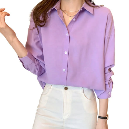 Liu Ming March Expo Spring Autumn Korean Style Women s Fashion Turn Down Collar Long Sleeve Shirts Simple Blouse