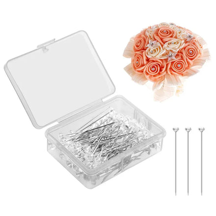 100pcs Clear Crystal Diamond Bouquet Flower Plastic Steel Eco-Friendly Sewing Needles 38mm Head for Needlework Packaged Per Box