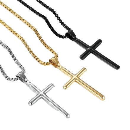 European American Punk Hip Hop Simple Stainless Steel Cross Chain Necklace Blank Silver Gold Black Gun-Cylinder Titanium Steel