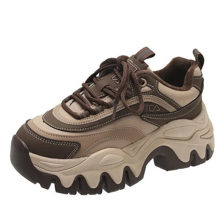 2024 Wholesale Women's Trendy Platform Clunky Lace-up Sneakers Breathable Lightweight PU Upper Autumn/Winter