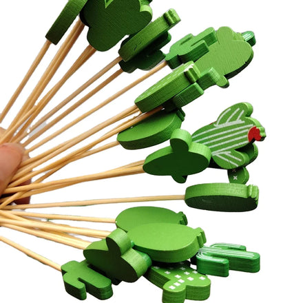 Wholesale Disposable Cactus Shaped Bamboo Skewers for Party Food Decoration