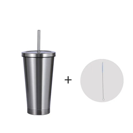 500ml/750ml Metal Straw Mug Double Wall Vacuum Travel Tumbler Coffee Mug Insulated Stainless Steel Tumbler with Straw
