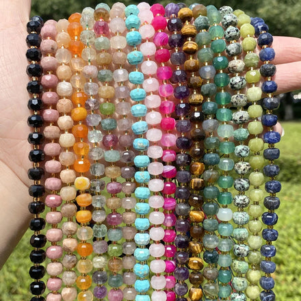 AsVrai U 6x8mm Natural Stone Beads Faceted Rondelle Amethyst Loose Beads for Jewelry Making Beadwork DIY Bracelet Necklace