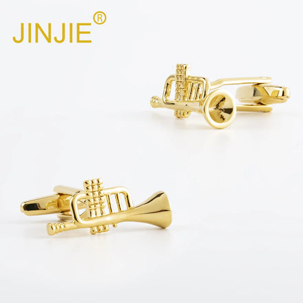 JINJIE 2024 New Design Copper Material Gold Plated Stormtrooper Horn Shaped Music Men Cufflinks