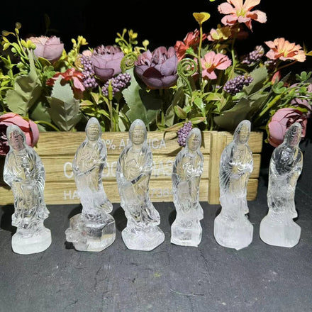 Crystal Avalokitesvara Natural Crystal Clear Quartz Guan Yin Buddha for Decoration