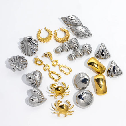 Women's Vintage Stainless Steel Love Earrings Geometric Conch Crab Studs Gold Silver Plated Two Tone Colors Minimalist Egg