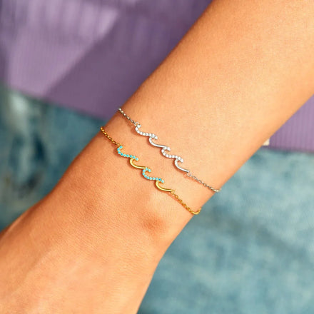 Fashion 925 Sterling Silver Wave Line Bracelet Women 18K Gold Plated Zirconia Bracelet Fine Jewelry