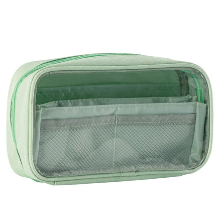 Deli BC295 Green Transparent Pencil Pouch Waterproof Large Capacity Girls Multi-purpose Stationery Bag 96pcs Per Carton Set