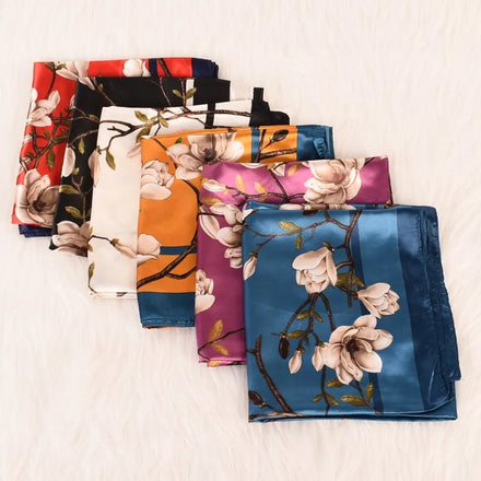 2025 New 90 * 90cm Satin Square Scarf Muslim Headband Hajibs Urban Women's Scarf Silk Customization Flower Pattern Design Scarf