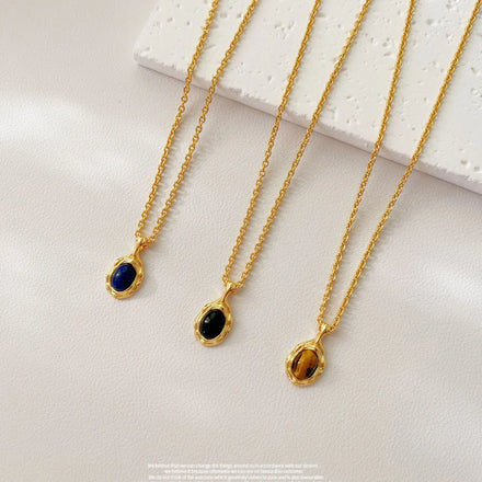 Vintage 20K Gold Plated Copper Necklace Irregular Tiger Black Onyx Natural Stone Necklace for Lady