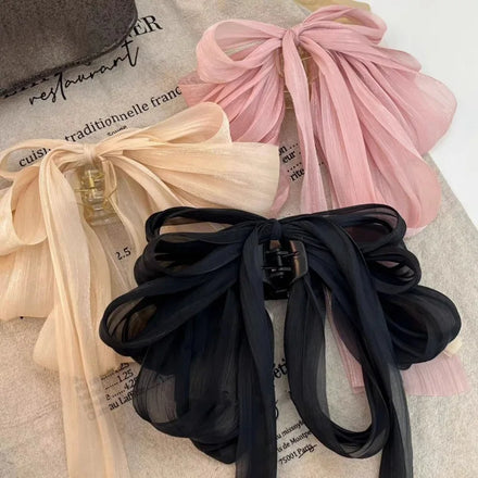 2024 Summer Organza Multi-Layered Hair Bow Clips Plastic Hair Claw Clip Bows Accessories for Girls Back Head Wear