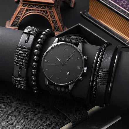 New hot selling men's set gift watch 4pcs bracelet four-piece set men's watch calendar quartz watch