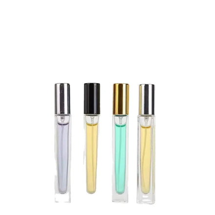 Perfume Tester Bottle 10ml Square Transparent Glass Eco-friendly Recyclable Golden Spray Cap Screen Printing Hot Toothpaste