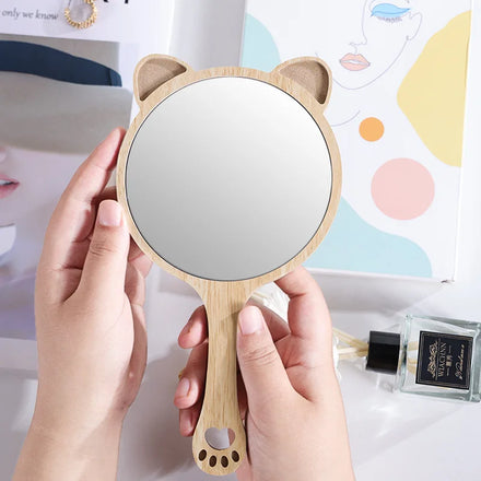 New Portable Beauty Special Makeup Mirror High-Definition Embroidered Handle Mirror Wooden Small Mirror