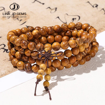 JD 108 Natural Gold Sandalwood Beaded Bracelets Wood Prayer Mala Meditation Bangles Buddhist Buddha Jewelry Fashionable Fashion