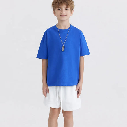 Wholesale Boy Birthday White Custom Girl Boy Sport School Heavy Street Wear Uniform Plain Boxy Cotton Kids Oversized Tshirts