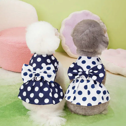 Wholesale Dog Pet Clothes New Spring and Summer Dots Dog Cat Clothing Fashion Wave Points Dog Dresses with Bowknot