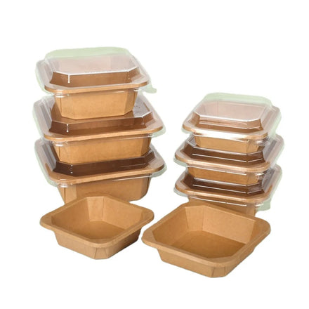 SenAng Kraft Paper Fast Food Takeaway Octagonal Portable Bowl Food Lunch Box With Lid 650ml