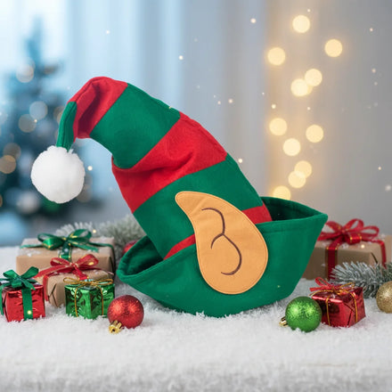 Custom logo Christmas Elf Hat with Ear New Year Party Head Ware Elf Costume Felt Xmas Hat Santa Claus Hats Xmas Cap