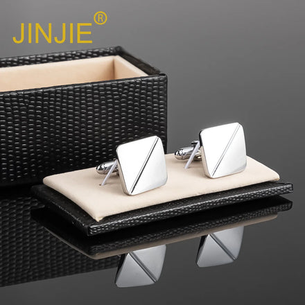 Ready to Ship JINJIE Fashion Classic Design Copper Blank Sliver Plated Cufflinks Jewelry for Men Shirt