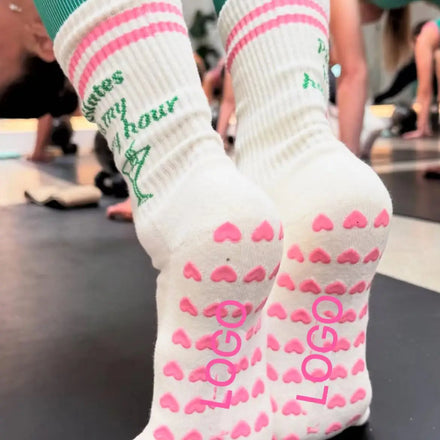Popular Custom logo martini Anti slip Pilates Socks Heart Grip Durable Yoga Pilates Socks Anti-blister comfort Crew Socks