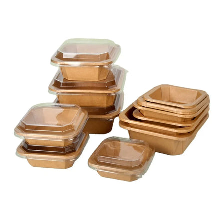 SenAng Disposable Eco Friendly Kraft Paper Lunch Box Takeout Fruit Packaging Food Salad Octagonal Bento Bowl PET Snack Cookie