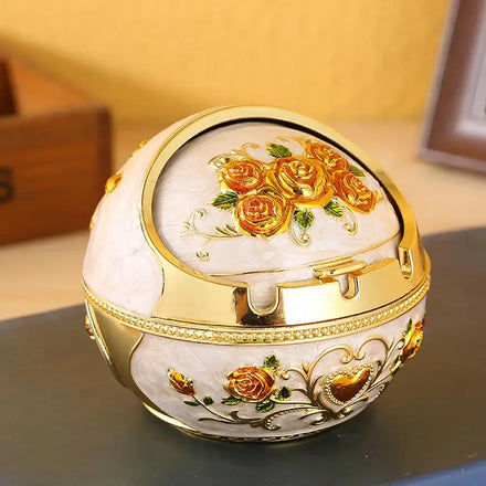 Light Luxury High-end Home Creative Trend Office Spherical Ashtray with Cover As a Gift for Friends Three-dimensional 3D Carved