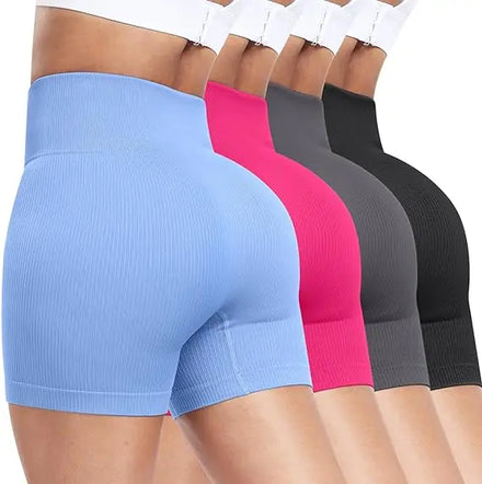 Women Ribbed 3/ 5 High Waisted Soft Biker Spandex Gym Shorts Women Volleyball Booty Dance Workout Yoga Shorts
