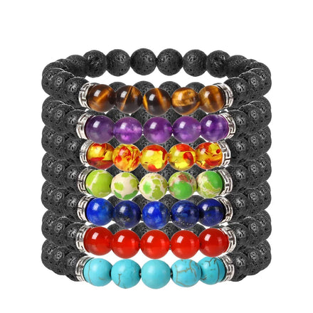 Handmade Trendy Colorful Volcano Stone Beaded Bracelet Fashion Jewelry Pearl Diamond Unisex Charm Beads Stretch Bracelet