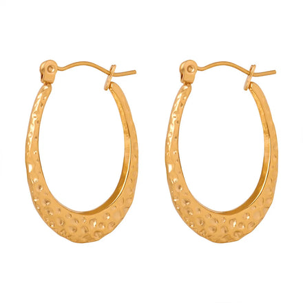 Niche Design Geometric High End Jewelry Hammered Pattern Texture Earrings Hollow Stainless Steel Gold Plated U-shaped Earrings