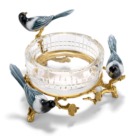 Crystal Glass Cigar Ashtray Copper Base Birds Decoration Removable Easy to Clean Three Grooves Large Diameter Cigar Ashtrays