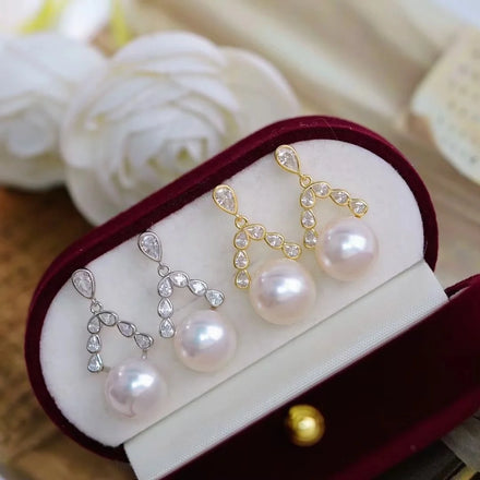 E2508 10-11mm DIY Natural Freshwater Pearl Charm Earrings Mounting Accessory 925 Sterling Silver Gold Plated Jewelry