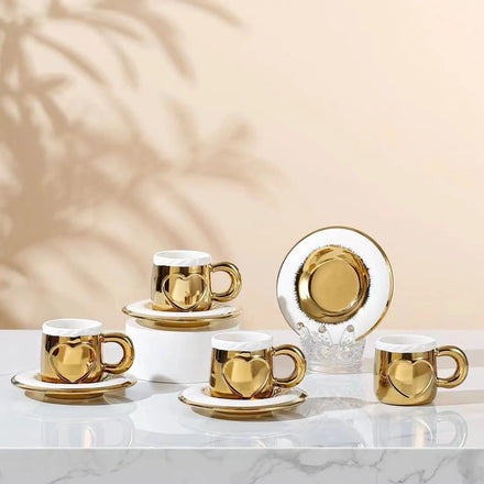 Ceramic Coffee Tea Cups Saucers Sets Gold Home American Style Business Gifts OEM Customized Box Logo Style Packing