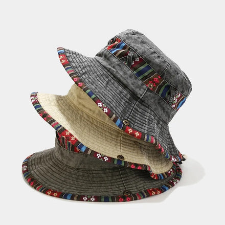 Washed Cotton Bohemia Bucket Hat Men and Women Summer Outdoor Leisure Sun Hat Fishing Big Brim Fisherman Hat