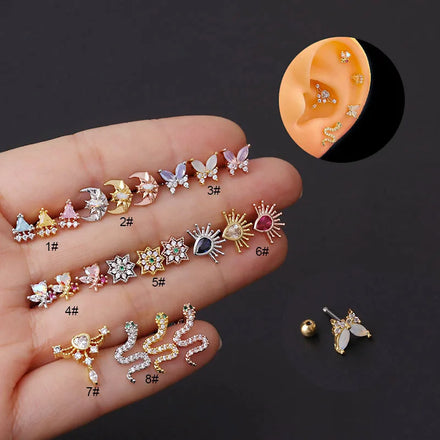 Trend Wholesale 0.8mm*6mm 20G Stainless Steel Flower Snake butterfly Earring for Women Ear Stud Piercing
