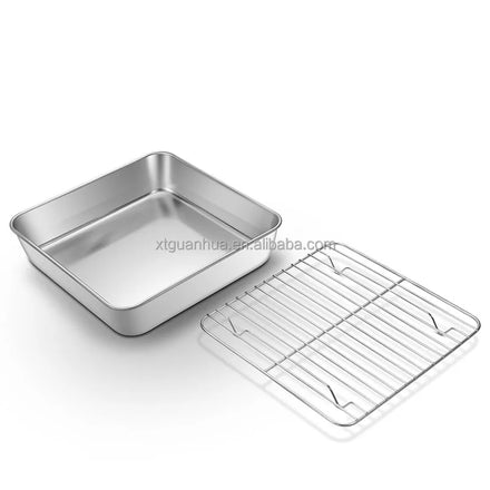 Wholesale Full Size Rectangle Bake BBQ Pan Kitchen Bakeware Stainless Steel 304 Baking Sheets Cake Baking Tray with Cooling Rack