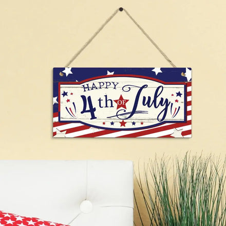 Customized God Bless America Happy 4th of July Hanging Wooden Wall Sign for Home Decor Gift