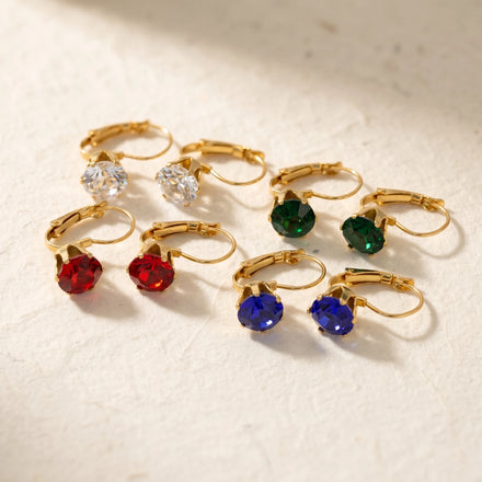 QIAOREN 12217-20 Waterproof Stainless Steel Gold Plated Round CZ Leverback Earrings Colorful Crystal Hoops for Women