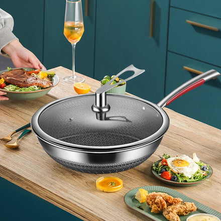 Naixin NX-KT776 304 Stainless Steel Double-Sided Honeycomb Eco-Friendly Dishwasher Safe Modern Design Cooking Pot Glass Cover