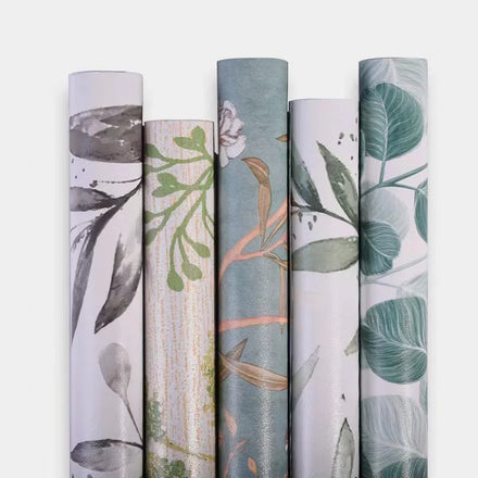 Irini Nordic Greenery 3D Damask Pattern Matte PVC Vinyl Waterproof Modern Bedroom Wall Sticker Self-Adhesive Wallpaper