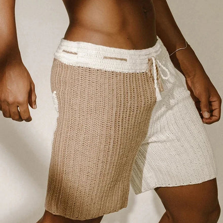 OEM ODM Customized Jacquard Street Men's Color Block Yoga Casual Cropped Hip-Hop Casual Knit Shorts Pants