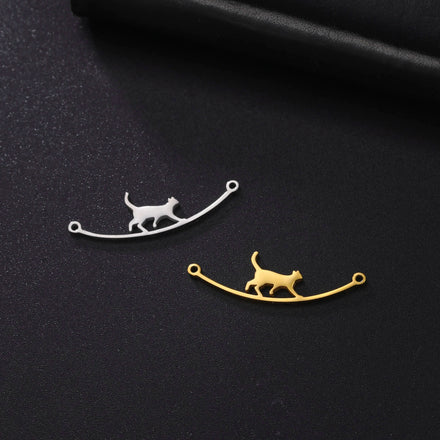 Cat Animal Connector Charms Stainless Steel Metal Simple Connector Jewelry Making Findings DIY Necklace Women Jewelry