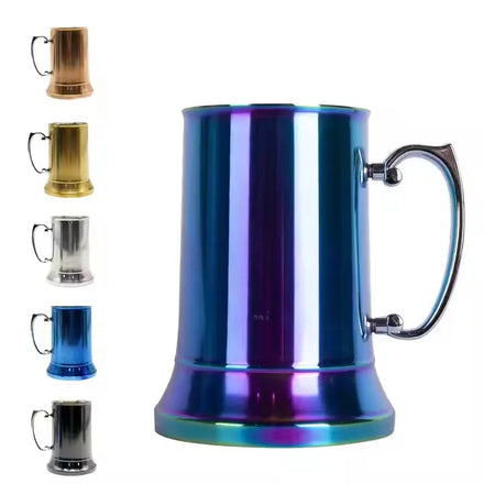 450ml/550ml Stainless Steel Double-decker Beer Mug Home Party Handled Metal Mug Cup Beer Stein Custom Beer Water Juice Drinking